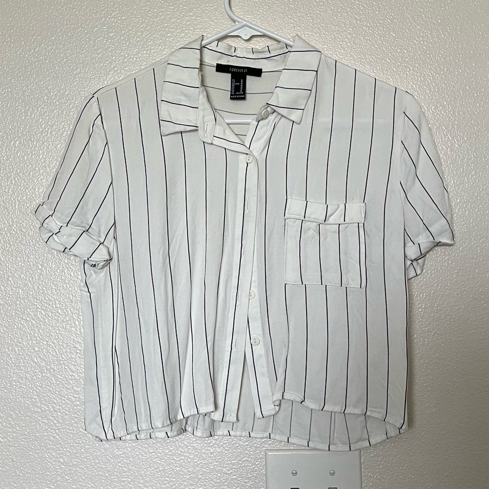 Striped Collared Button Down Top